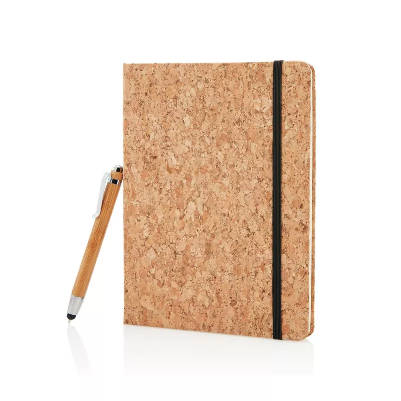 Korkowy notatnik A5, długopis, touch pen - brązowy (P773.779)