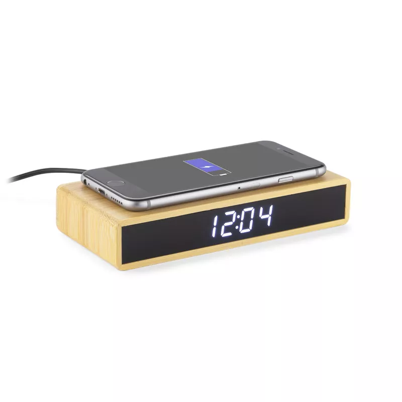 Zegar na biurko z ładowarką indukcyjną INDUCTO - brązowy (03092)