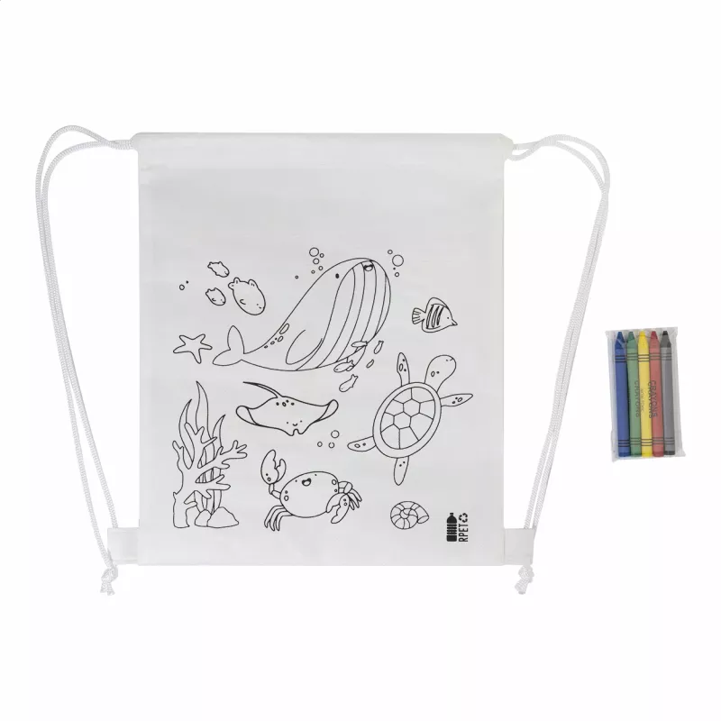 Zocolo Worek ze sznurkiem do kolorowania RPET, zwierzęta - biały (AP800298-B)