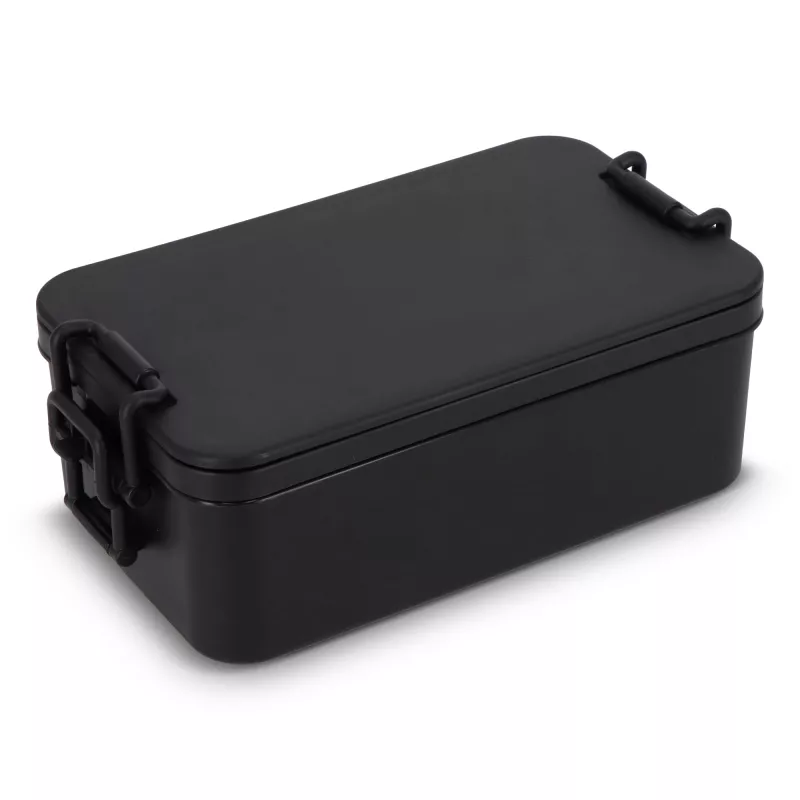 Dwupoziomowe pudełko na lunch z sztućcami - czarny (LT90426-N0002)