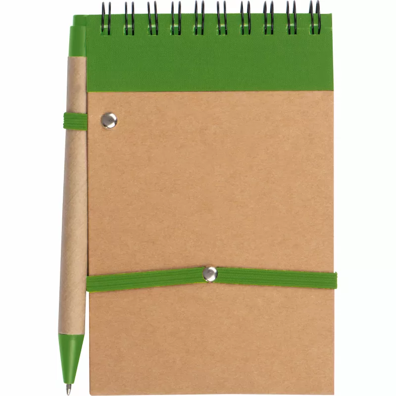 Notatnik w linie z długopisem tekturowym EUGENIO - zielony (2049709)
