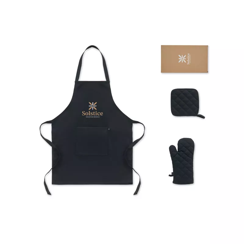 Fartuch z rękawicą i łapką 180 g/m² GALA SET - Czarny (MO3171-03)