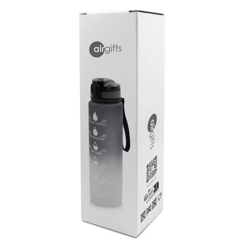 Butelka sportowa 1000 ml Air Gifts z miarką motywacyjną | Kayleigh - szary (V2144-19)