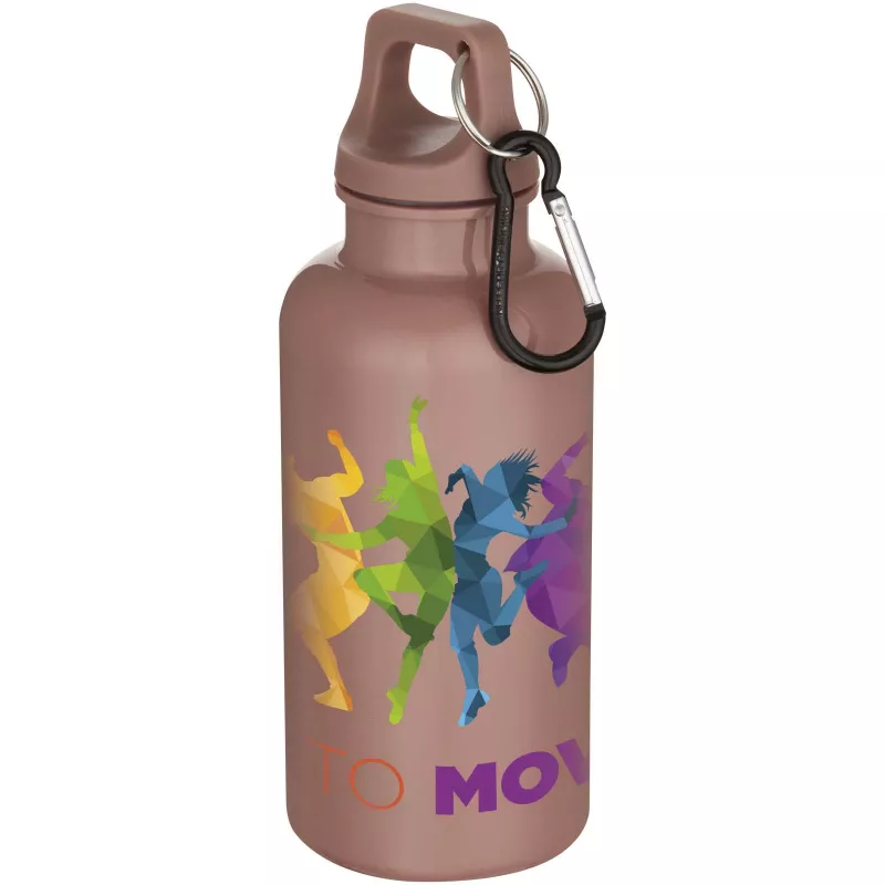 Oregon butelka na wodę o pojemności 400 ml z w jednolitym kolorze z karabińczykiem, wykonana z tworzyw sztucznych pochodzących z recyklingu z certyfikatem RCS  - Dusty Pink (10086340)