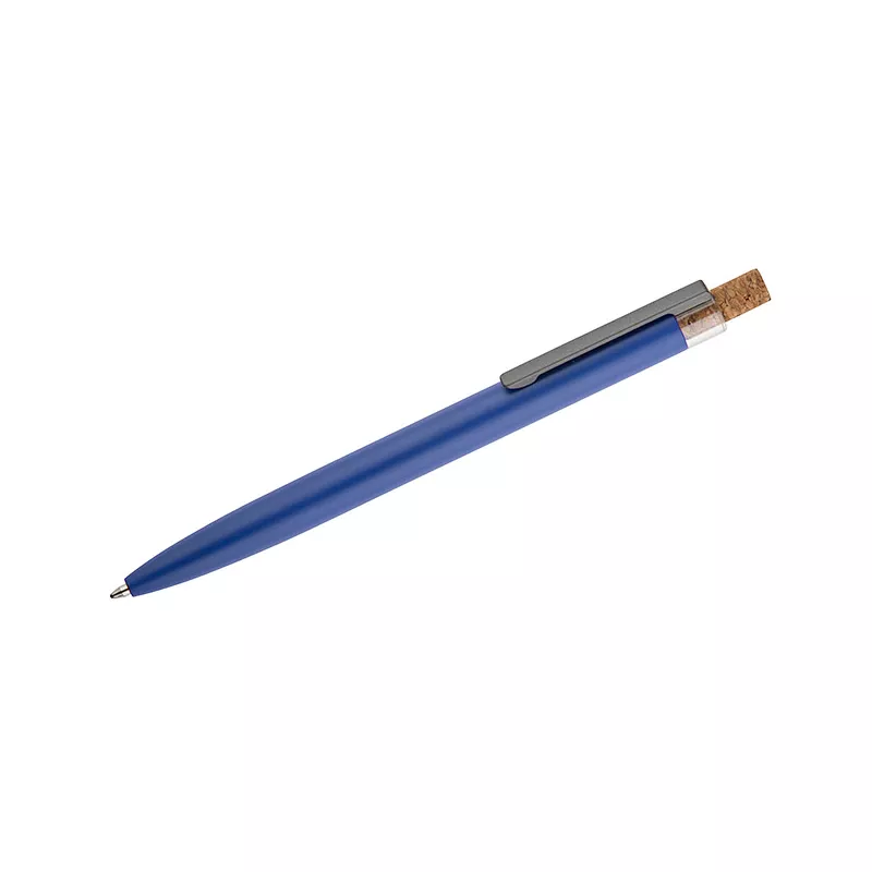 Długopis z recyklingowanego aluminium z korkowym przyciskiem KORIN - granatowy (19742-06)