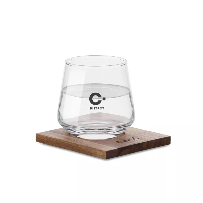 Szklanka do whisky 200 ml z podstawką akacjową DRINKS - Przezroczysty (MO2661-22)