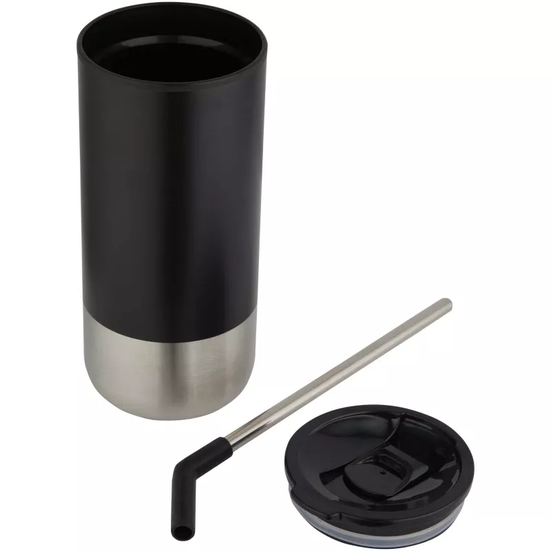 Grayson izolowany kubek z certyfikatem RCS z recyklingu o pojemności 480 ml z silikonową słomką - Czarny (10091890)