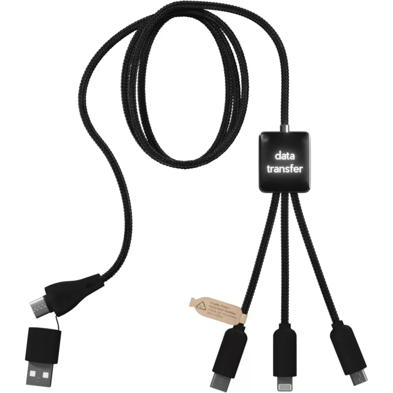 Kabel 5 w 1 do ładowania i tranferu danych SCX.design C45 z podświetlanym Twoim logo  - Czarny (2PX08590)