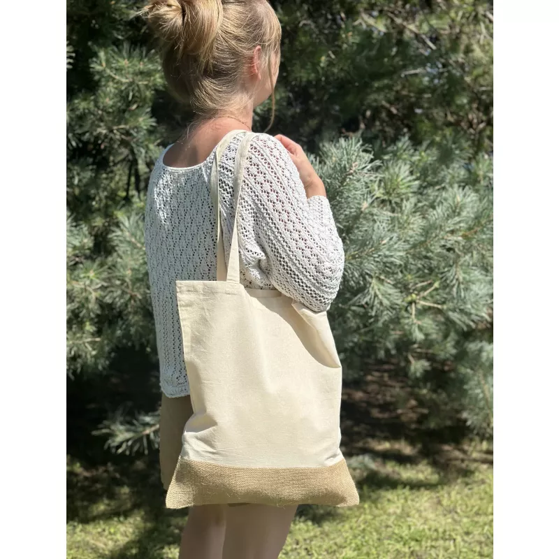 Torba bawełniana z jutowym dnem 140 g/m2 DOREEN - biały (6139906)