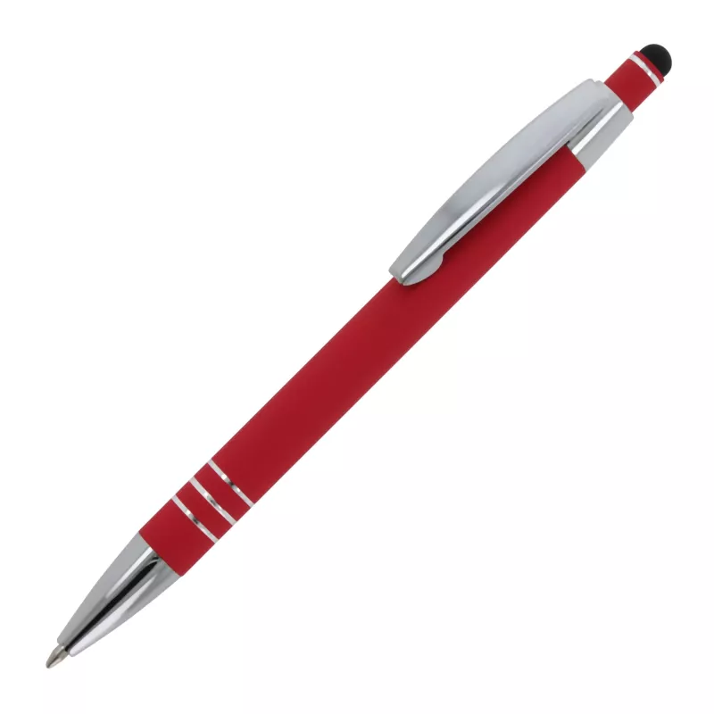 Długopis metalowy gumowany z touch penem Athens - czerwony (LT87781-N0021)