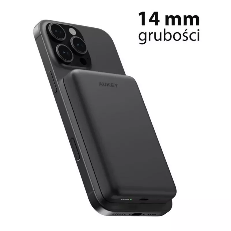 Magnetyczny, bezprzewodowy power bank 10000 mAh Aukey - czarny (VAM12-03)
