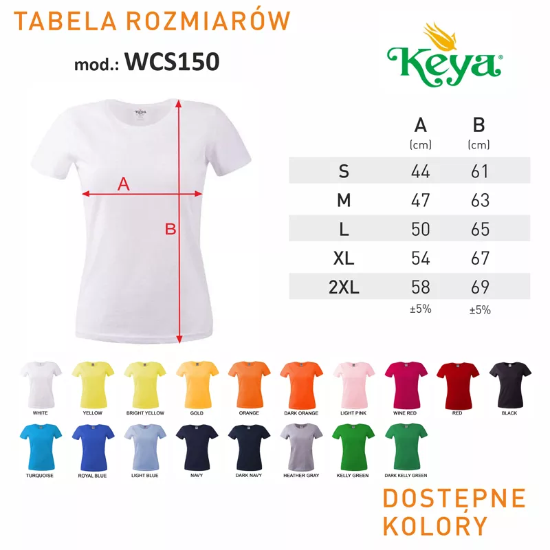 Koszulka bawełniana damska 150 g/m² KEYA WCS 150  - orange (WCS150-ORANGE)