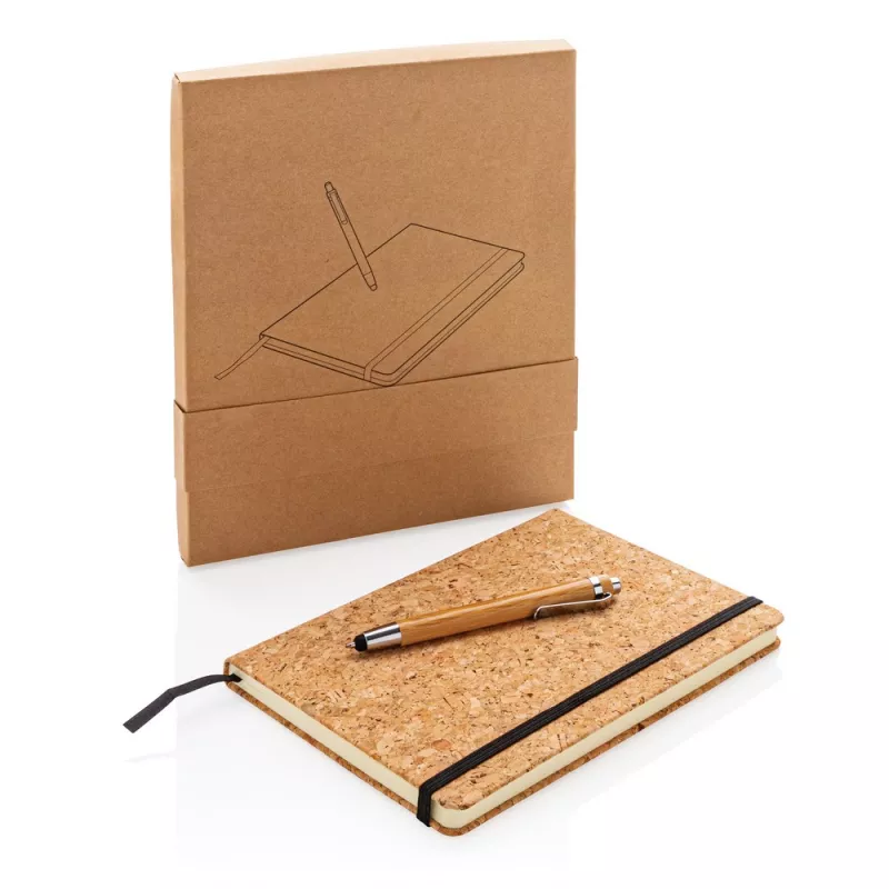 Korkowy notatnik A5, długopis, touch pen - brązowy (P773.779)