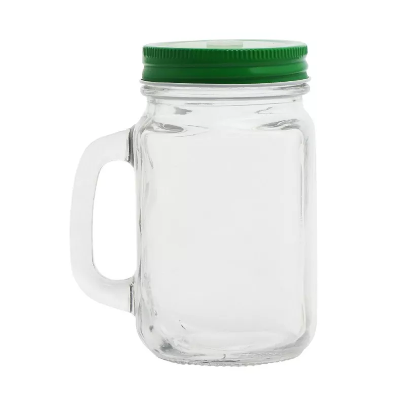 Słoik do picia 500 ml ze słomką - zielony (V8983-06)