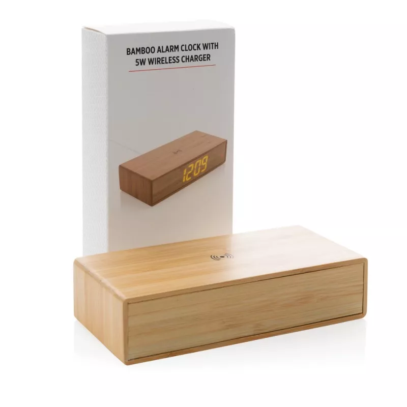 Ładowarka bezprzewodowa 5W, zegar cyfrowy - brązowy (P308.239)
