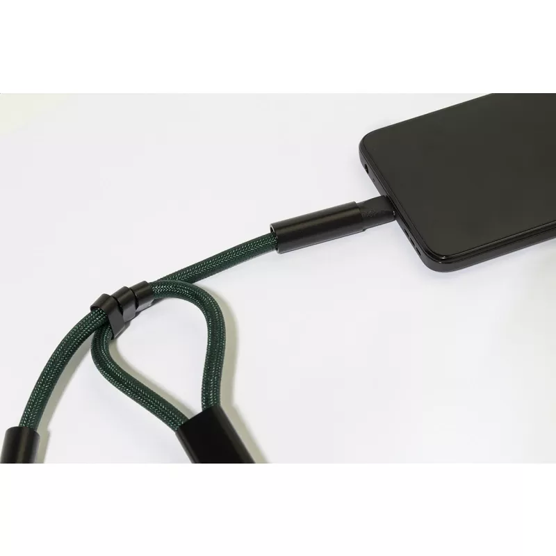 CuffCharge smycz na nadgarstek, uchwyt na telefon, kabel 60W RPET - ciemno zielony (AP864134-07A)