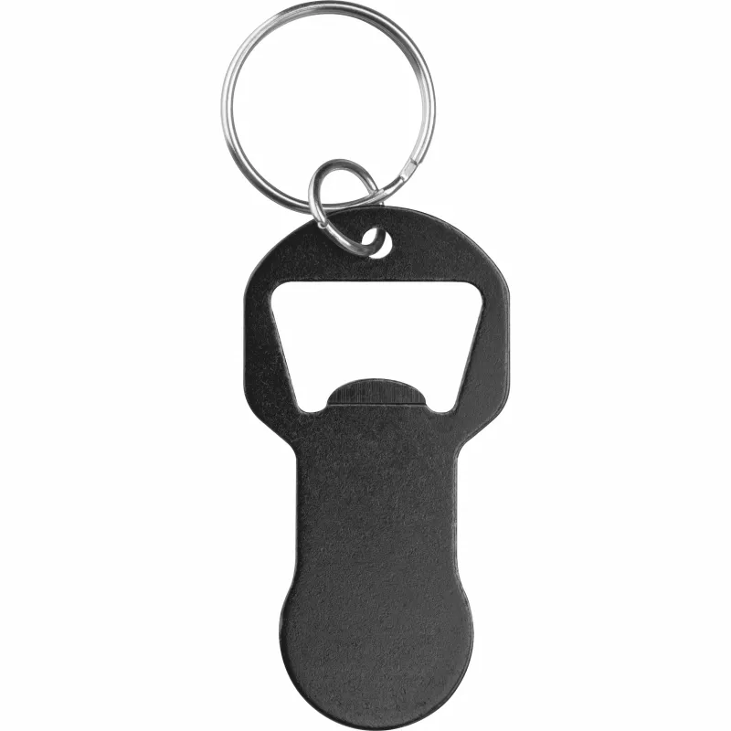 Brelok z otwieraczem do butelek i żetonem do wózka z aluminium z recyklingu OLIWIER - czarny (9544503)