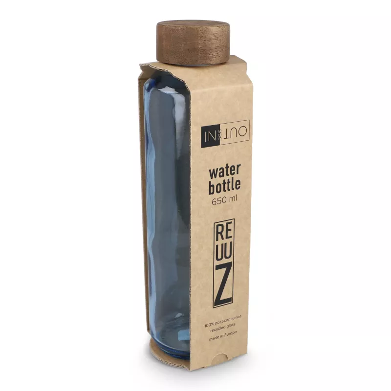Butelka InSideOut z recyklingowanego szkła ReuuZ z drewnianym korkiem 650 ml - jasnoniebieski transparentny (LT57013-N0412)
