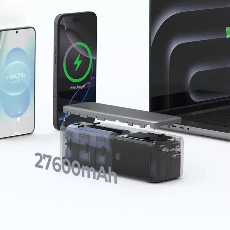 Power bank 27600 mAh, 140 W, Aukey - srebrny (VAM15-32)