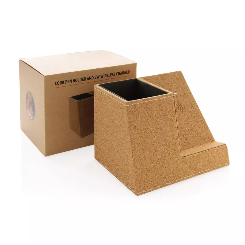 Ładowarka bezprzewodowa 5W, organizer na biurko - brązowy (P308.199)