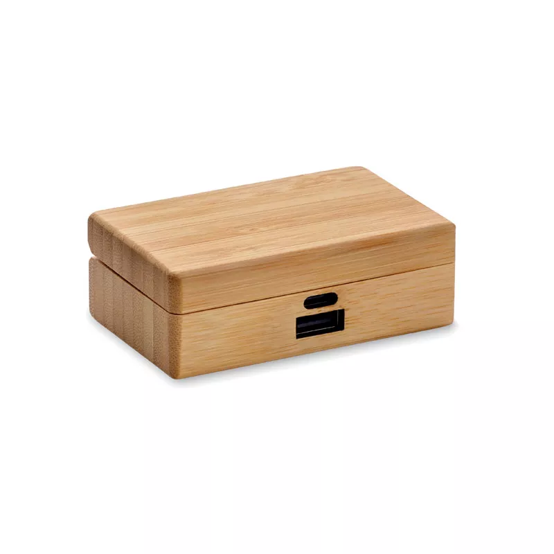 Słuchawki TWS w bambusowym etui z powerbankiem OREBAM - Drewna (MO2303-40)