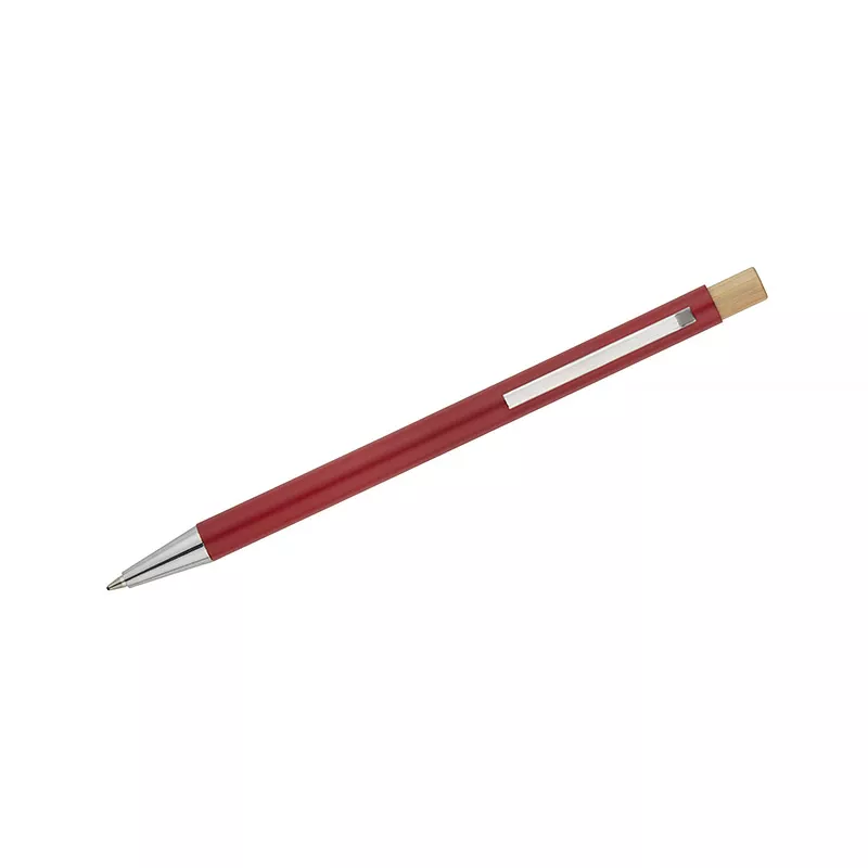 Długopis metalowy z bambusowym przyciskiem KIVO - czerwony (19732-04)