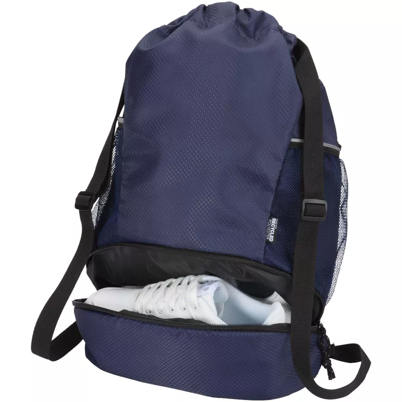 Nomad ściągana na sznurek torba sportowa z recyklingu z certyfikatem GRS o pojemności 18l z dolną komorą - Granatowy (13009955)