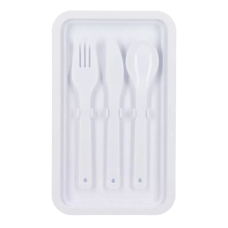 Dwupoziomowe pudełko na lunch z sztućcami - biały (LT90426-N0001)