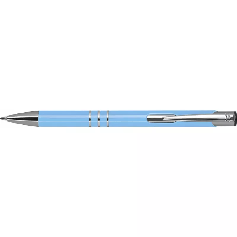 Jasny niebieski długopis metalowy z trzema chromowanymi ringami idealne pod grawer reklamowy