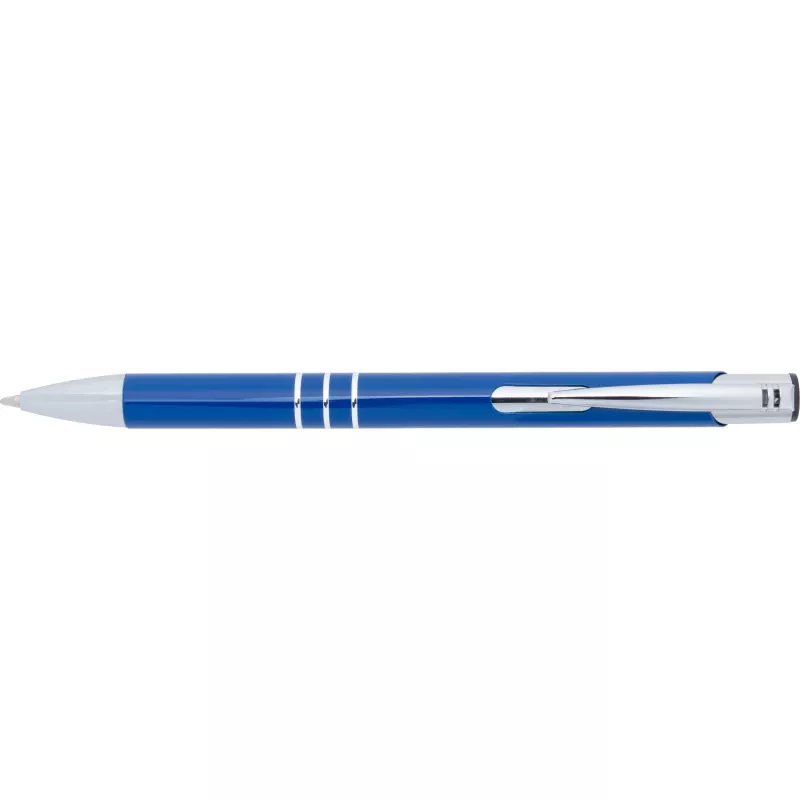 Niebieski długopis metalowy z trzema chromowanymi ringami idealne pod grawer reklamowy