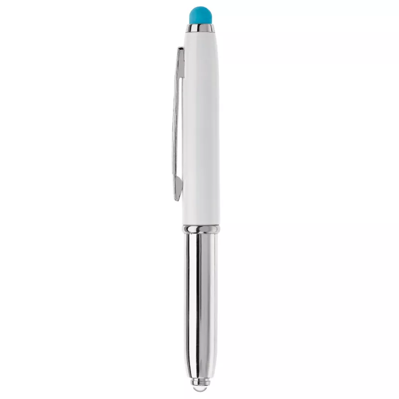 Długopis Stylus Shine z touch penem i z latarką - biało / jasnoniebieski (LT87794-N0112)