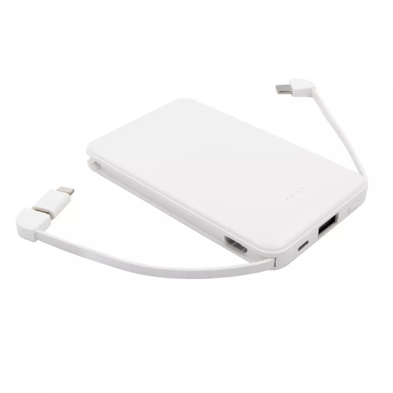 Power bank 5000 mAh ze zintegrowanymi kablami, adapter w komplecie | Presley - biały (V0905-02)