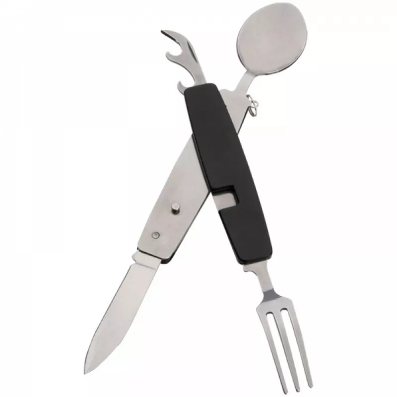 Sztućce kempingowe stalowe PAMPLONA - czarny (081603)