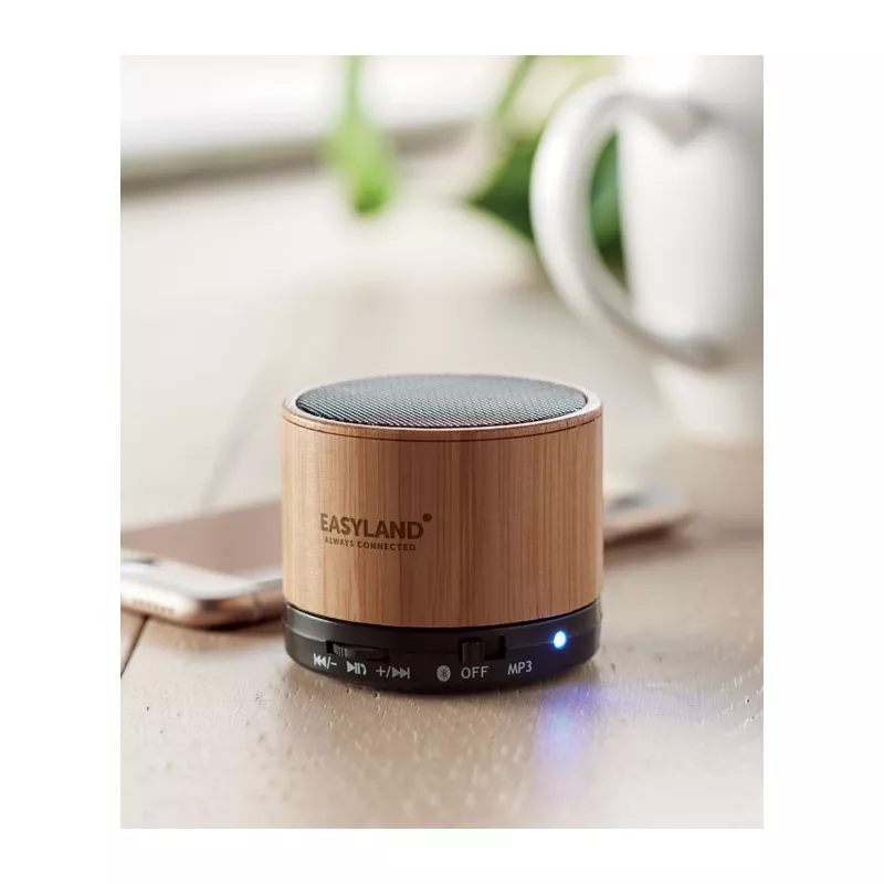 Głośnik w bambusowej obudowie 3W ROUND BAMBOO - Czarny (MO9608-03)