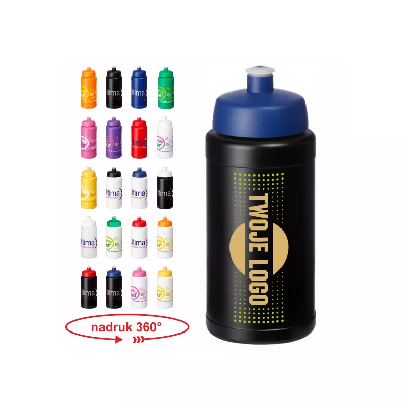 Bidon Baseline® Plus o pojemności 500 ml z wieczkiem sportowym - Czarny-Niebieski (21068813)