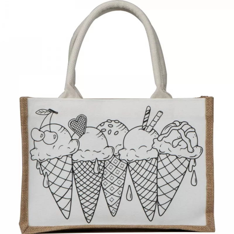 Torba z juty do kolorowania z kredkami 6 kolorów ELISA - beżowy (6396513)