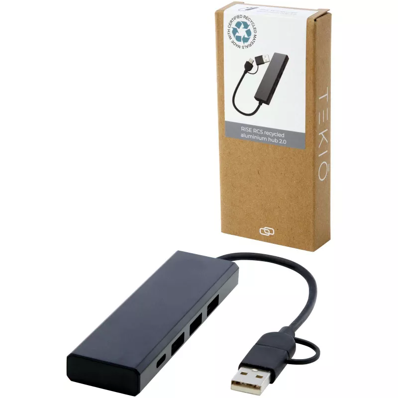 Rise hub USB 2.0 z aluminium pochodzącego z recyklingu z certyfikatem RCS - Czarny (12434490)