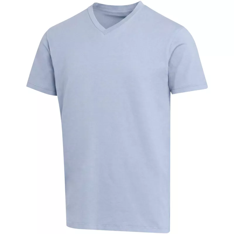 Balfour organiczna koszulka unisex z krótkim rękawem i dekoltem w serek, wykonana z materiału o gramaturze 200 g/m², z certyf - Niebieski mgła (39665-MISTBLUE)