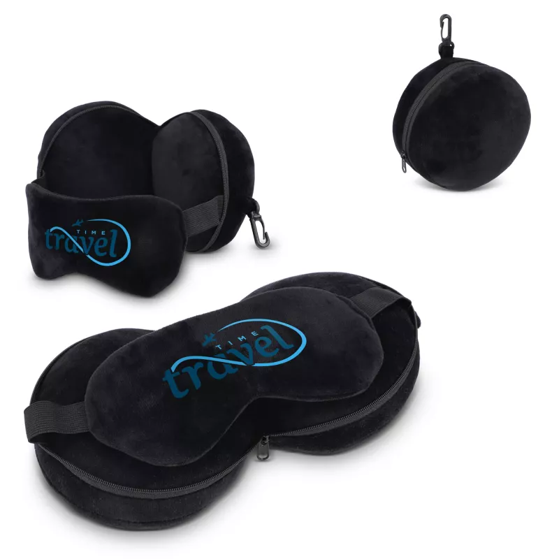 Poduszka podróżna z maską na oczy i pokrowcem zapinanym na zamek błyskawiczny - czarny (LT92744-N0002)