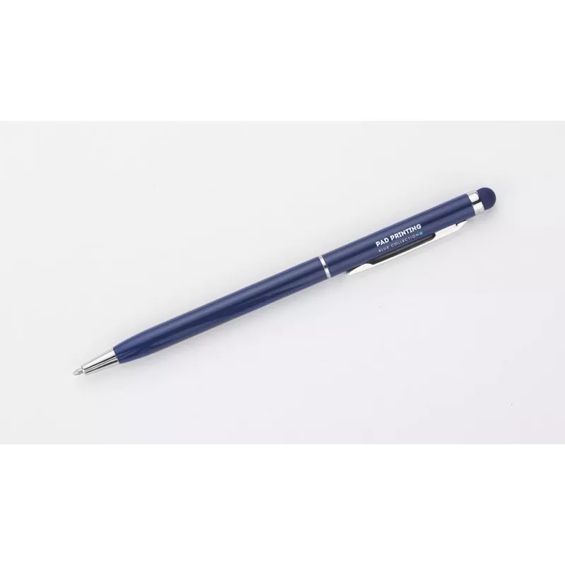 Cienki metalowy długopis reklamowy z touch penem TIN 2 - granatowy (19610-06)