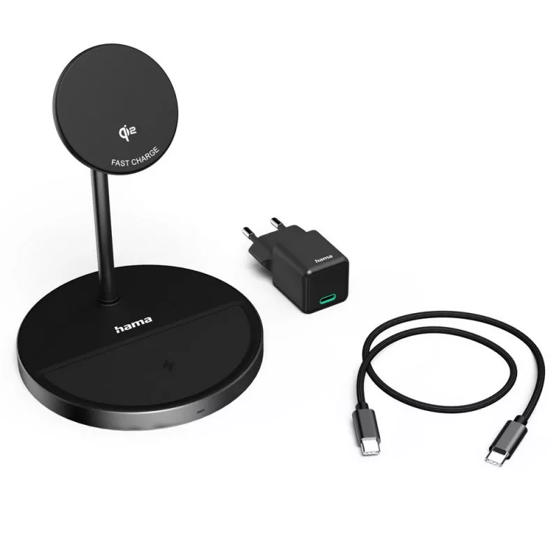 Magnetyczna ładowarka bezprzewodowa 2 w 1 15W Hama - czarny (VH066-03)