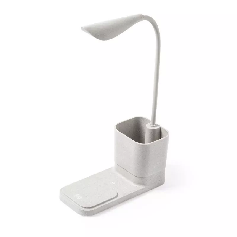 Lampka na biurko ze słomy pszenicznej, ładowarka bezprzewodowa 10W, stojak na telefon, pojemnik na przybory do pisania - neutralny (V8327-00)
