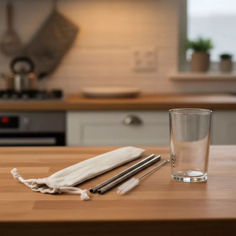 Zestaw słomek wielokrotnego użytku, 2 szt. z czyścikiem - srebrny (V8803-32)