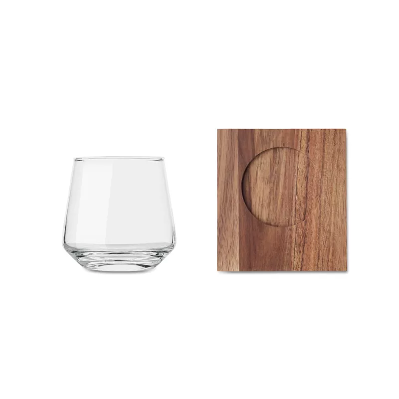 Szklanka do whisky 200 ml z podstawką akacjową DRINKS - Przezroczysty (MO2661-22)