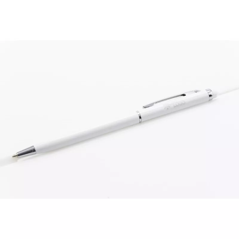 Cienki metalowy długopis reklamowy z touch penem TIN 2 - biały (19610-01)