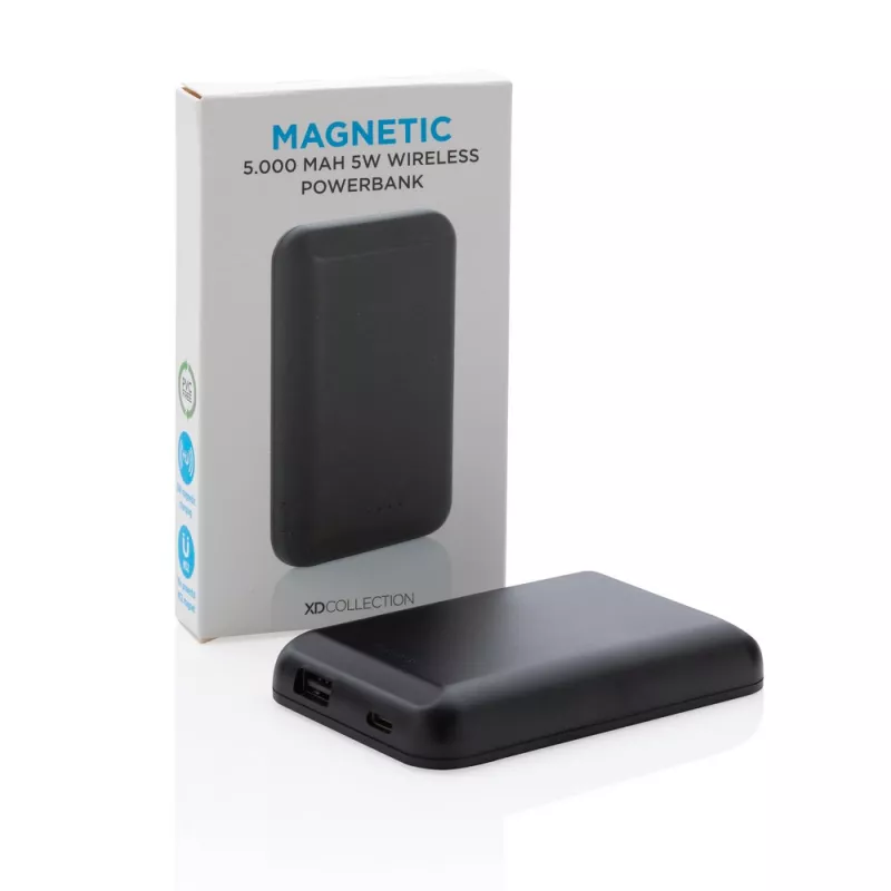 Magnetyczny, bezprzewodowy power bank 5000 mAh, 5W - czarny (P322.281)
