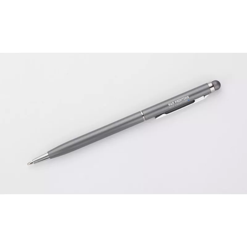 Cienki metalowy długopis reklamowy z touch penem TIN 2 - grafitowy (19610-15)