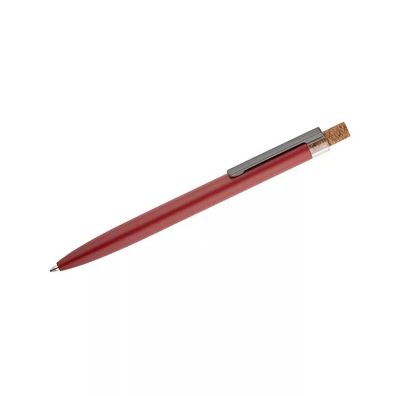 Długopis z recyklingowanego aluminium z korkowym przyciskiem KORIN - czerwony (19742-04)