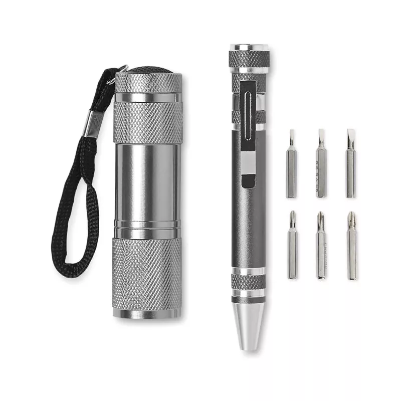 Zestaw latarka 9 LED i multitool aluminiowy COMBITOOL - Tytanowy (MO8559-18)