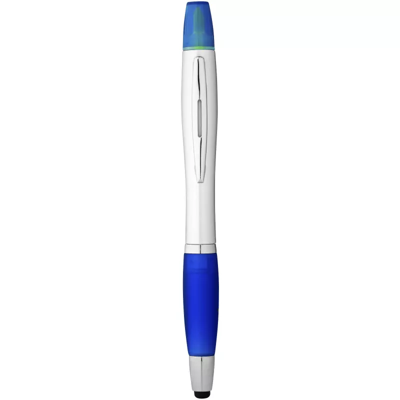 Długopis ze stylusem i zakreślaczem Nash - Błękit królewski-Srebrny (10658101)